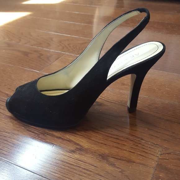 Anne Klein Black Suede Peep Toe Slingback Pumps - Picture 2 of 3